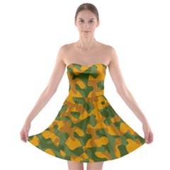 Green And Orange Camouflage Pattern Strapless Bra Top Dress by SpinnyChairDesigns