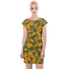 Green And Orange Camouflage Pattern Cap Sleeve Bodycon Dress by SpinnyChairDesigns