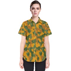 Green And Orange Camouflage Pattern Women s Short Sleeve Shirt