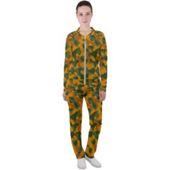 Green And Orange Camouflage Pattern Casual Jacket And Pants Set