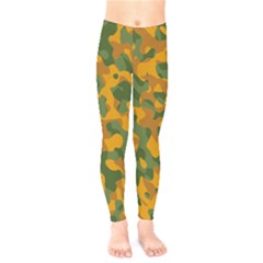 Green And Orange Camouflage Pattern Kids  Leggings by SpinnyChairDesigns