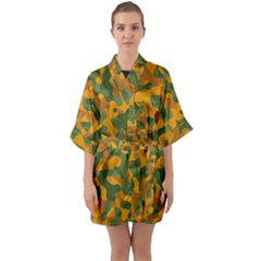 Green And Orange Camouflage Pattern Half Sleeve Satin Kimono  by SpinnyChairDesigns