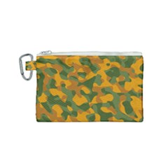 Green And Orange Camouflage Pattern Canvas Cosmetic Bag (small) by SpinnyChairDesigns