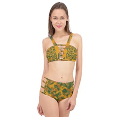 Green And Orange Camouflage Pattern Cage Up Bikini Set by SpinnyChairDesigns