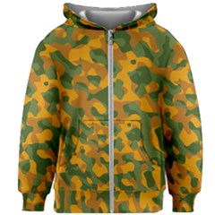 Green And Orange Camouflage Pattern Kids  Zipper Hoodie Without Drawstring by SpinnyChairDesigns