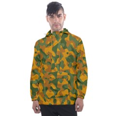 Green And Orange Camouflage Pattern Men s Front Pocket Pullover Windbreaker by SpinnyChairDesigns