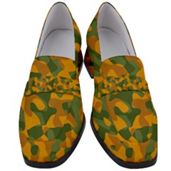 Green And Orange Camouflage Pattern Women s Chunky Heel Loafers by SpinnyChairDesigns