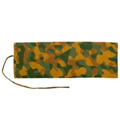 Green And Orange Camouflage Pattern Roll Up Canvas Pencil Holder (m) by SpinnyChairDesigns