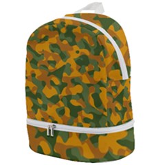 Green And Orange Camouflage Pattern Zip Bottom Backpack by SpinnyChairDesigns