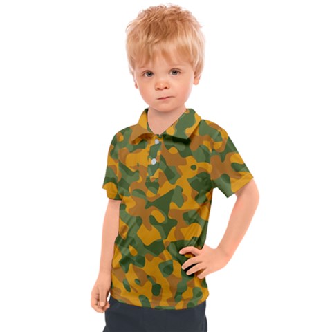 Green And Orange Camouflage Pattern Kids  Polo Tee by SpinnyChairDesigns