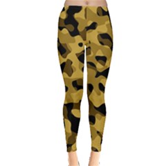 Black Yellow Brown Camouflage Pattern Leggings  by SpinnyChairDesigns