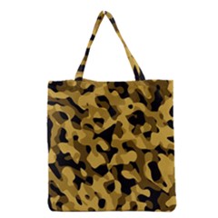 Black Yellow Brown Camouflage Pattern Grocery Tote Bag by SpinnyChairDesigns