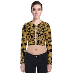 Black Yellow Brown Camouflage Pattern Long Sleeve Zip Up Bomber Jacket