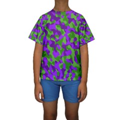 Purple And Green Camouflage Kids  Short Sleeve Swimwear by SpinnyChairDesigns
