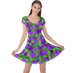 Purple And Green Camouflage Cap Sleeve Dress by SpinnyChairDesigns