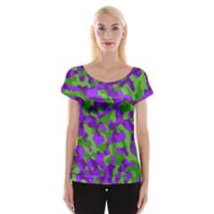 Purple And Green Camouflage Cap Sleeve Top by SpinnyChairDesigns