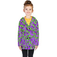 Purple And Green Camouflage Kids  Double Breasted Button Coat by SpinnyChairDesigns