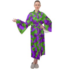 Purple And Green Camouflage Maxi Velour Kimono by SpinnyChairDesigns