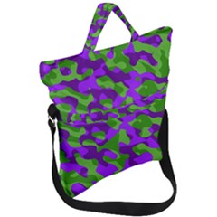 Purple And Green Camouflage Fold Over Handle Tote Bag by SpinnyChairDesigns