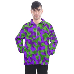 Purple And Green Camouflage Men s Half Zip Pullover by SpinnyChairDesigns