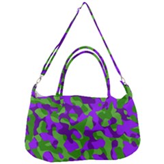 Purple And Green Camouflage Removal Strap Handbag by SpinnyChairDesigns