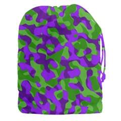 Purple And Green Camouflage Drawstring Pouch (3xl) by SpinnyChairDesigns