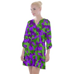 Purple And Green Camouflage Open Neck Shift Dress by SpinnyChairDesigns