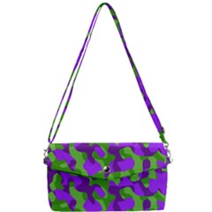 Purple And Green Camouflage Removable Strap Clutch Bag by SpinnyChairDesigns