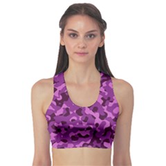 Dark Purple Camouflage Pattern Sports Bra by SpinnyChairDesigns