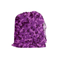 Dark Purple Camouflage Pattern Drawstring Pouch (Large)