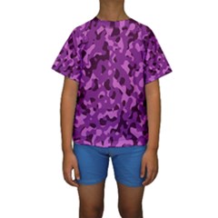 Dark Purple Camouflage Pattern Kids  Short Sleeve Swimwear