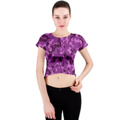 Dark Purple Camouflage Pattern Crew Neck Crop Top