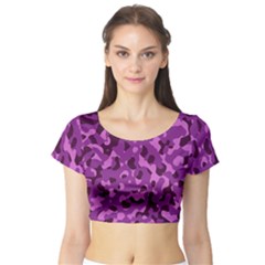 Dark Purple Camouflage Pattern Short Sleeve Crop Top