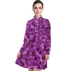 Dark Purple Camouflage Pattern Long Sleeve Chiffon Shirt Dress