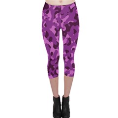 Dark Purple Camouflage Pattern Capri Leggings 