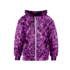 Dark Purple Camouflage Pattern Kids  Zipper Hoodie by SpinnyChairDesigns