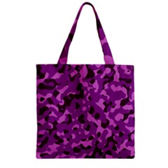 Dark Purple Camouflage Pattern Zipper Grocery Tote Bag by SpinnyChairDesigns