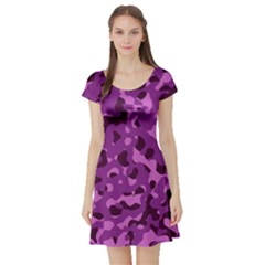 Dark Purple Camouflage Pattern Short Sleeve Skater Dress