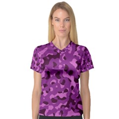 Dark Purple Camouflage Pattern V-Neck Sport Mesh Tee