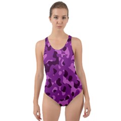 Dark Purple Camouflage Pattern Cut-Out Back One Piece Swimsuit