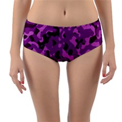 Dark Purple Camouflage Pattern Reversible Mid-Waist Bikini Bottoms