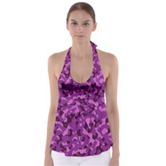 Dark Purple Camouflage Pattern Babydoll Tankini Top