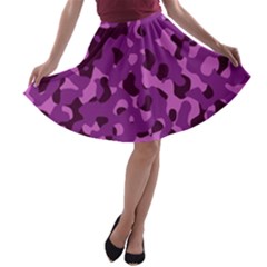 Dark Purple Camouflage Pattern A-line Skater Skirt by SpinnyChairDesigns