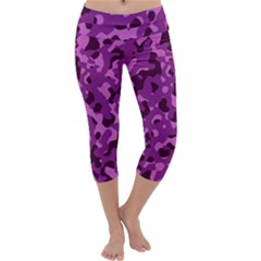 Dark Purple Camouflage Pattern Capri Yoga Leggings