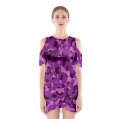 Dark Purple Camouflage Pattern Shoulder Cutout One Piece Dress