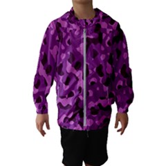 Dark Purple Camouflage Pattern Kids  Hooded Windbreaker by SpinnyChairDesigns