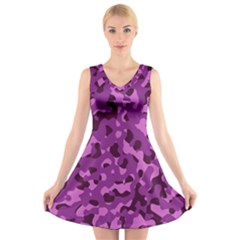 Dark Purple Camouflage Pattern V-Neck Sleeveless Dress