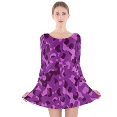 Dark Purple Camouflage Pattern Long Sleeve Velvet Skater Dress