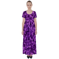 Dark Purple Camouflage Pattern High Waist Short Sleeve Maxi Dress