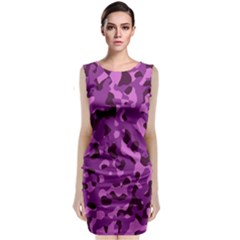 Dark Purple Camouflage Pattern Classic Sleeveless Midi Dress